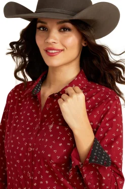 Best ariat Kvinner WR Kirby Langermet Skjorte CattleBrandPrint