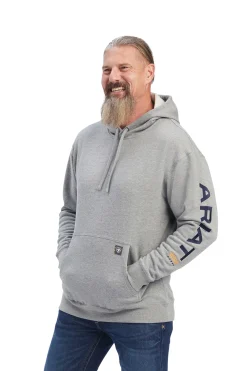 Outlet ariat Rebar Grafisk Hettegenser HeatherGrey/DeepUltramarine