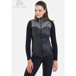 Hot cavalliera Riding vanntett vintervest i softshell og pels, MAJESTY Black/MelangeGrey