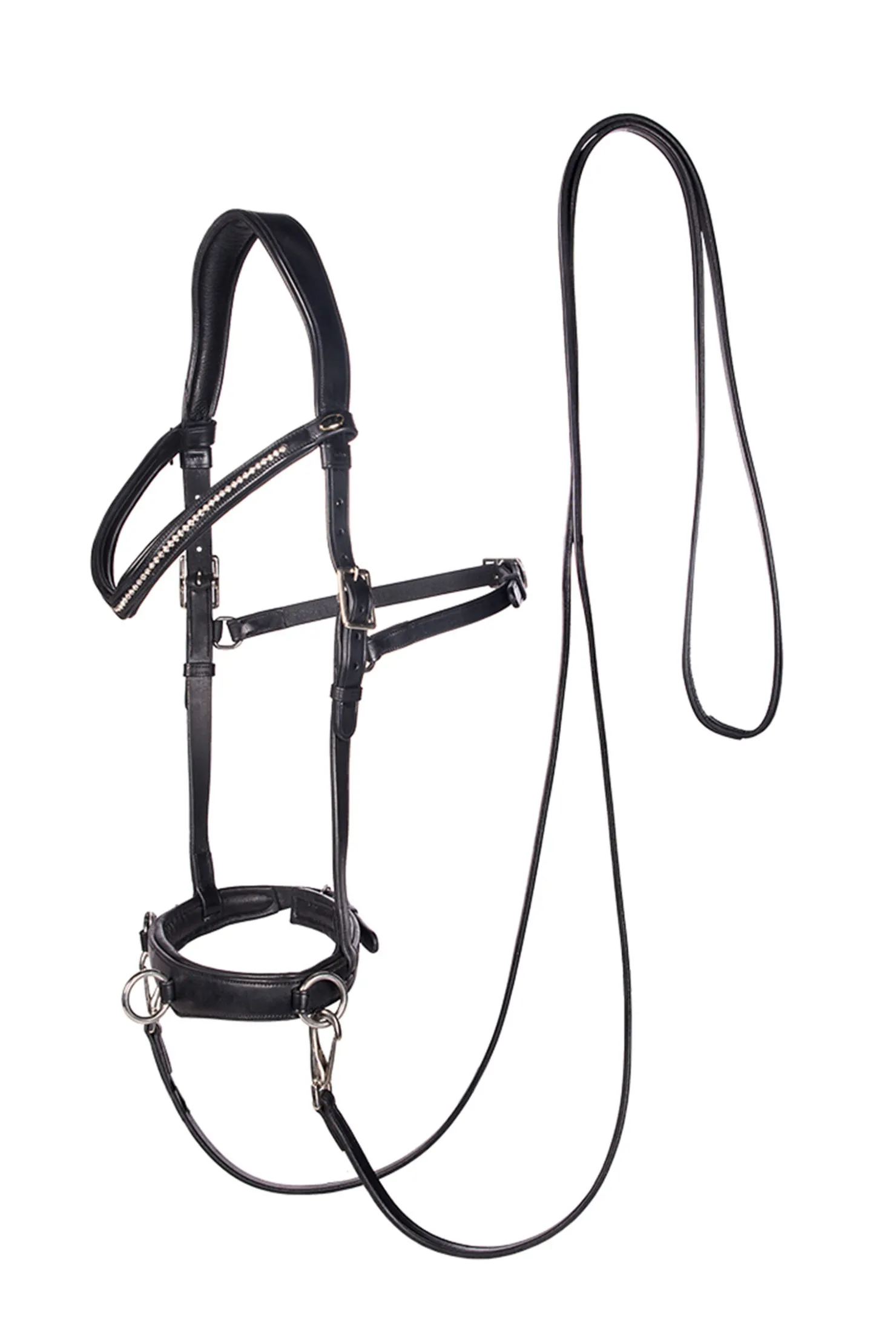 Online fra F.R.A. Freedom Riding Articles Wendy B kapsun, bitless bridle, lærtøyler med klips Black
