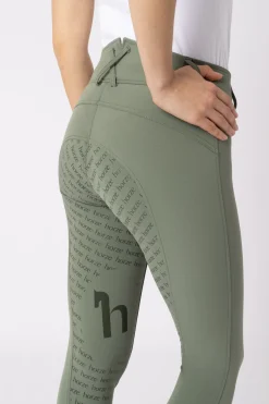 Discount horze Helforsterkede ridebukser med høyt liv og silikon, dame Khakigreen