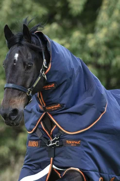 Sale horseware Rambo Supreme hals, 50 gram Navy/Orange/TanBrown