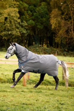 New horseware Rhino Plus HexSTOP Vari-Layer Beitedekken, 100g Grey/Indigo&Navy