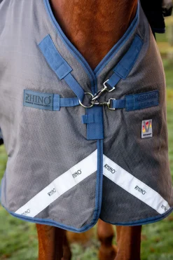 Online horseware Rhino Plus HexSTOP Beitedekken, 0g Grey/Indigo&Navy