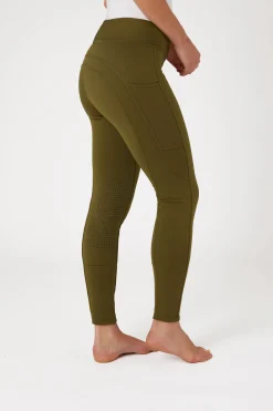 Sale horze Active helforsterkede ridetights til vinteren med knegrip og telefonlomme OliveDrab