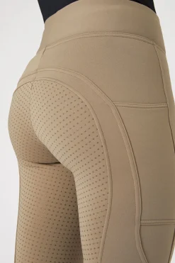 Discount horze Active helforsterkede ridetights til vinteren med fullgrip og telefonlomme DesertTaupeBeige