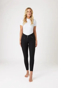 Best horze Angelina kneforsterket ridebukse, lett, stretch, lær, dame Black
