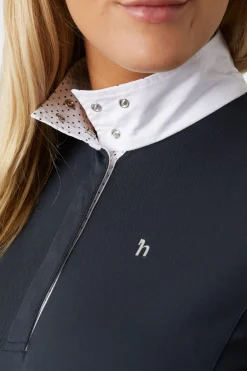 horze Blaire kortermet teknisk stevneskjorte til damer med nettingdetaljer LSF 30+ DarkNavy