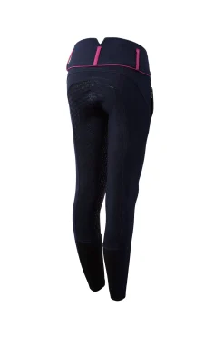 New horze Daniella helforsterkede ridebukser med silikon, barn DarkNavy/CactusFlowerPurple