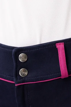 New horze Daniella helforsterkede ridebukser med silikon, barn DarkNavy/CactusFlowerPurple