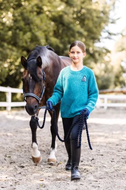 Online horze Dorina strikket genser til barn GreenBlueSlate