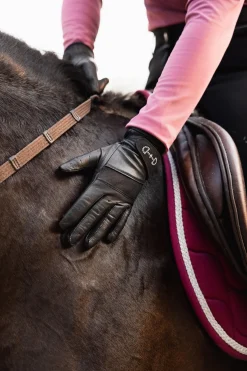 Discount horze hansker med lær og netting, dame Black