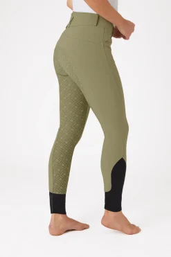 horze helforsterkede ridebukser med silikon full grip og høyt liv til dame OliveGreen