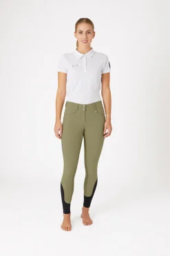 horze helforsterkede ridebukser med silikon full grip og høyt liv til dame OliveGreen