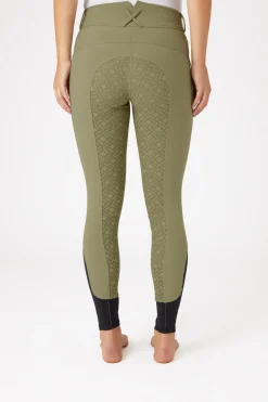 horze helforsterkede ridebukser med silikon full grip og høyt liv til dame OliveGreen