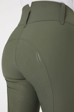 Outlet horze Indira helforsterkede ridebukser med høyt liv til dame KhakiGr&oslash;nn
