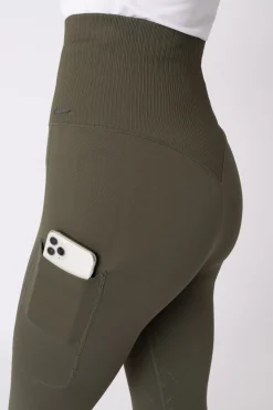 Sale horze Janine sømløse, kneforsterkede ridetights med telefonlomme til dame Tarmac