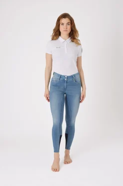 Sale horze Kaia denim-ridebukser, høyt liv og helforsterket med silikon, dame LightDenimBlue