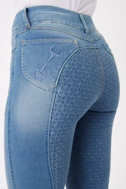 Sale horze Kaia denim-ridebukser, høyt liv og helforsterket med silikon, dame LightDenimBlue