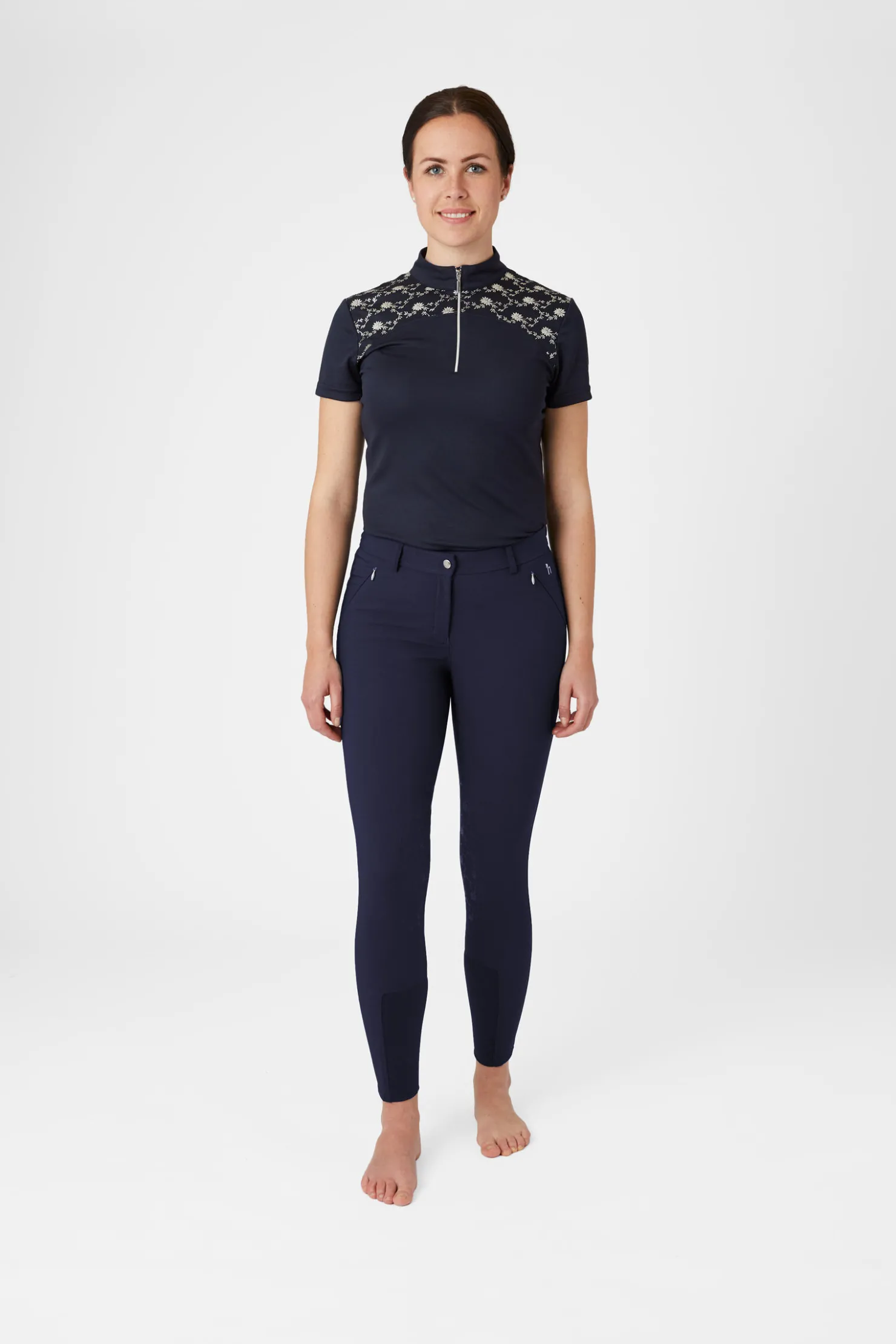 Sale horze Kaitlin kneforsterkede ridebukser med blomsterdetaljer, dame PeacoatDarkBlue