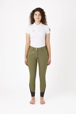Sale horze ridebukser med full grip, høyt liv og krystaller til dame WinterMossGreen