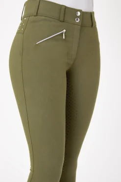 Sale horze ridebukser med full grip, høyt liv og krystaller til dame WinterMossGreen