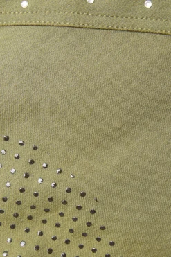 Sale horze ridebukser med full grip, høyt liv og krystaller til dame WinterMossGreen