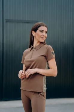 Clearance horze Sagria treningsskjorte med gyllen rygg, dame BisonDarkBrown