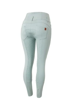 Sale horze Tara helforsterkede ridebukser med høyt liv og silikon, dame AquaGrey(Green)