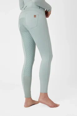 Sale horze Tara helforsterkede ridebukser med høyt liv og silikon, dame AquaGrey(Green)