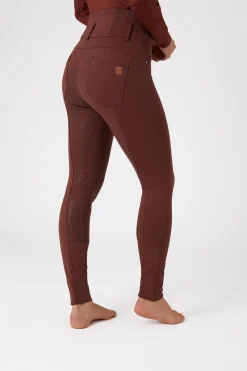 Sale horze Tara Mid-Season helforsterkede ridebukser med høyt liv til dame RumRaisinBrown