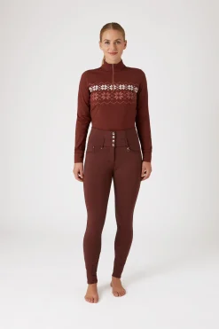 Sale horze Tara Mid-Season helforsterkede ridebukser med høyt liv til dame RumRaisinBrown