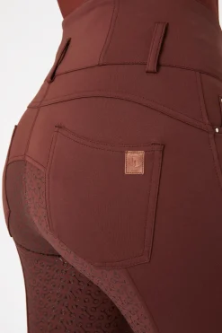 Sale horze Tara Mid-Season helforsterkede ridebukser med høyt liv til dame RumRaisinBrown