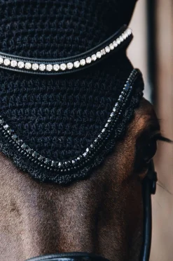 kentucky Horsewear lang ørehette med steiner og perler, lydtett Black