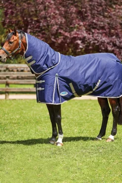 Sale weatherbeeta Comfitec Essential Detach-a-Neck Medium Turnout Rug, 220g Navy/Silver/Red